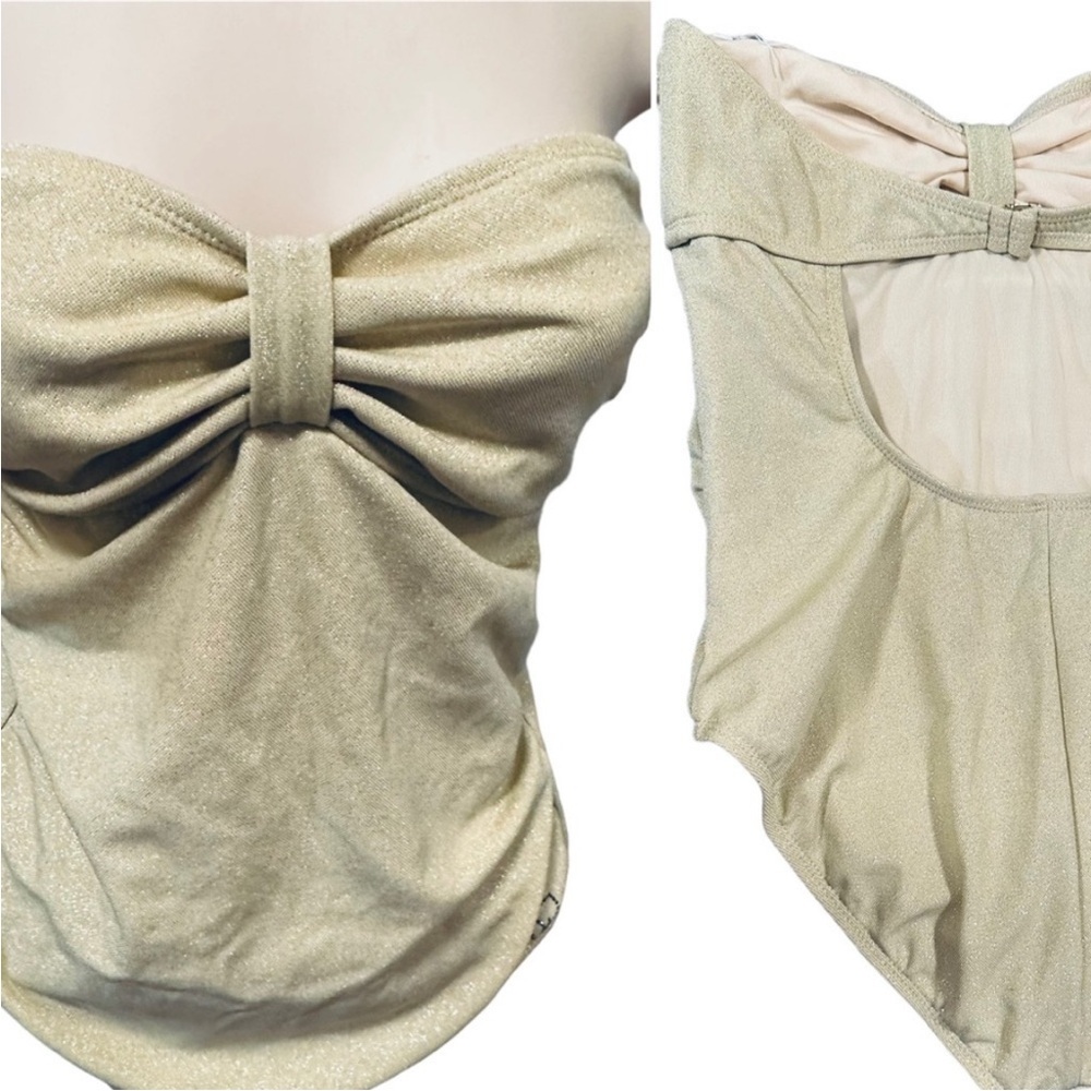 St. John’s Swim Goddess Bandeau Strapless one-piece swimsuit gold shimmer Sze 10 - Picture 10 of 11